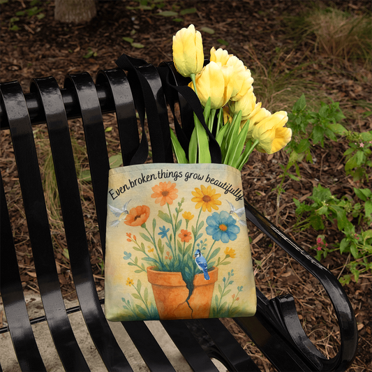 From Cracks to Beauty – Inspirational Floral Tote
