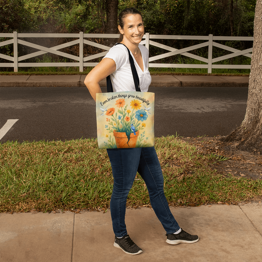 From Cracks to Beauty – Inspirational Floral Tote