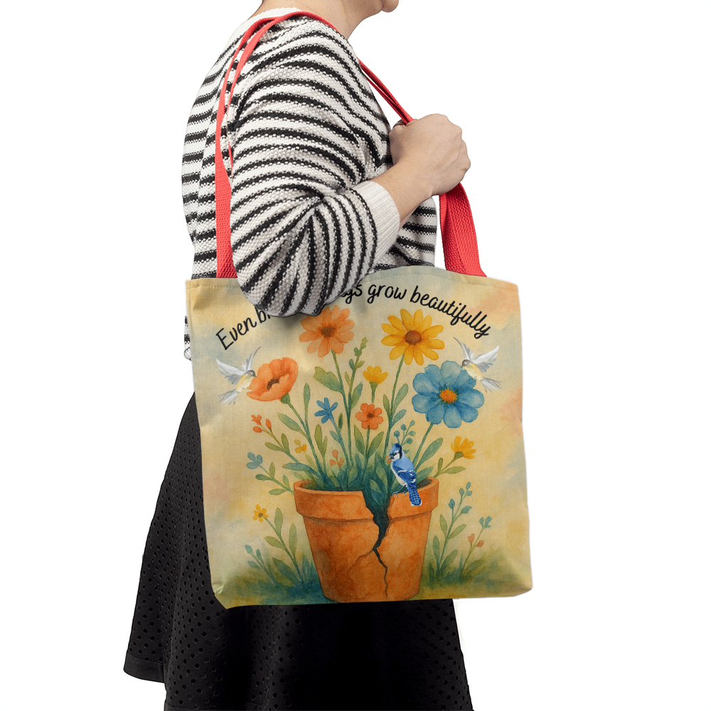 From Cracks to Beauty – Inspirational Floral Tote